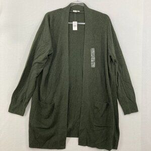 New GAP size XL Green/Gray Open Front Stretch Lightweight Knit Long Cardigan